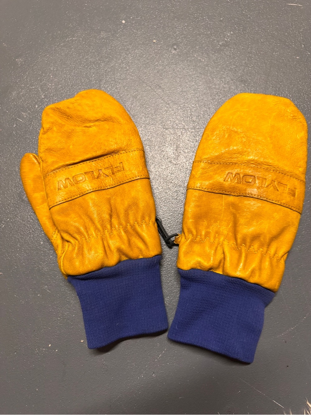 Yellow Leather Mittens with Blue Cuffs